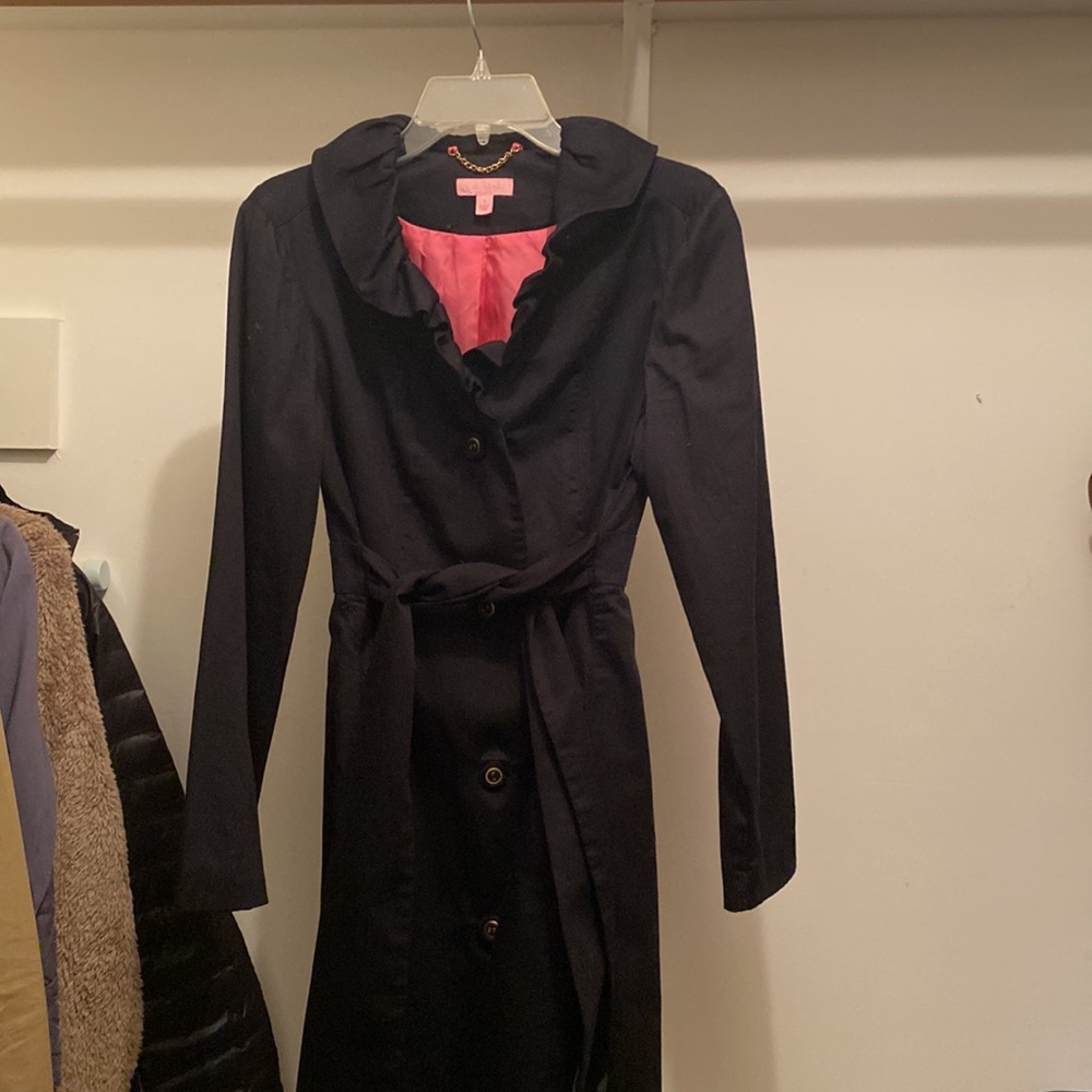 Lilly Pulitzer Ruffles Long Jacket with pink lining